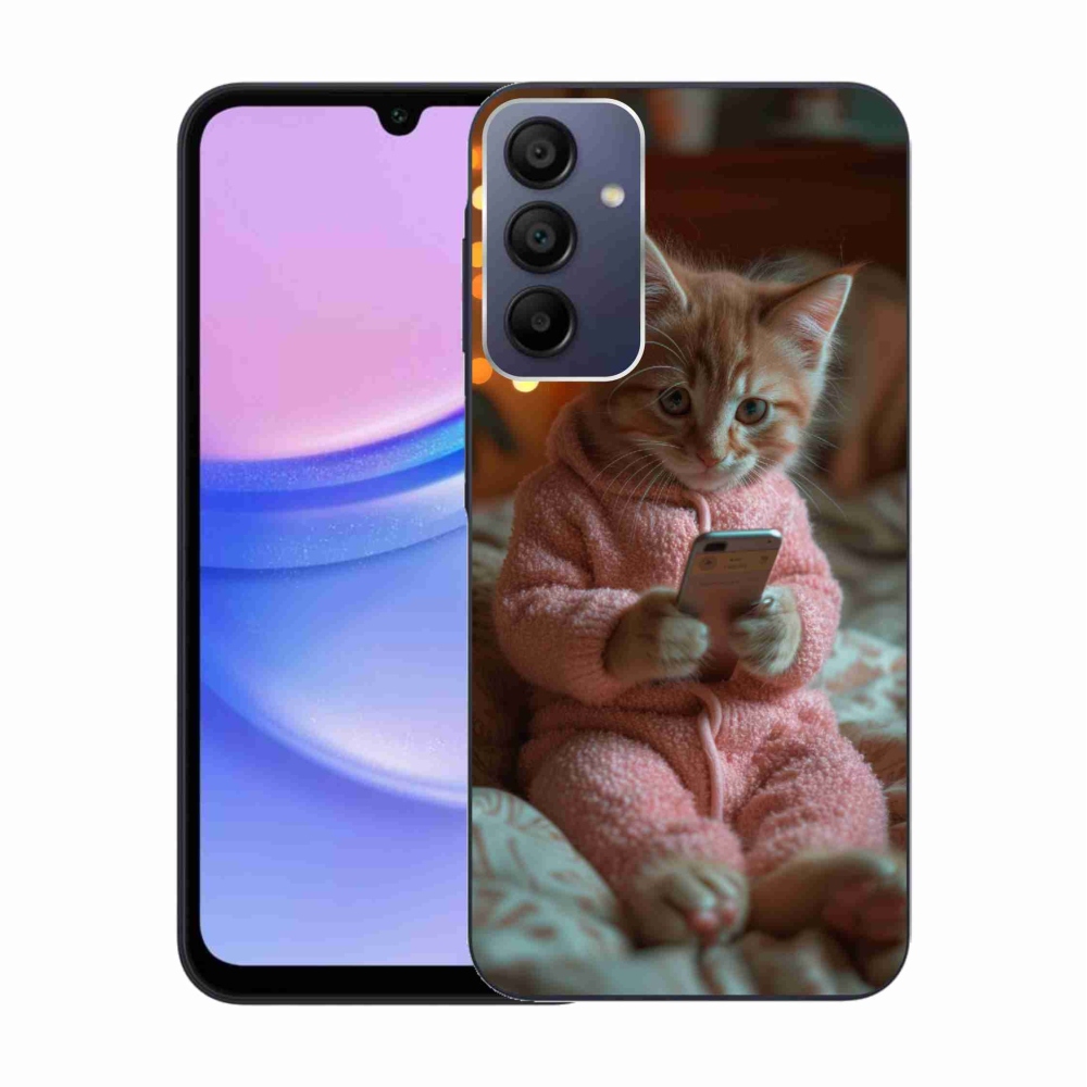 Gélový kryt mmCase na Samsung Galaxy A15 4G/5G - mačiatko s mobilom