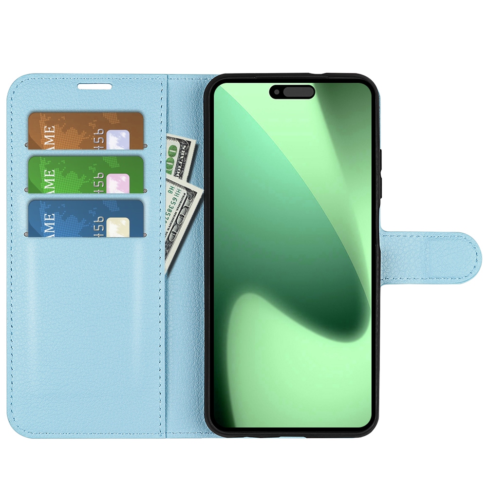 Litchi knižkové púzdro na iPhone 17 Pro - modrý
