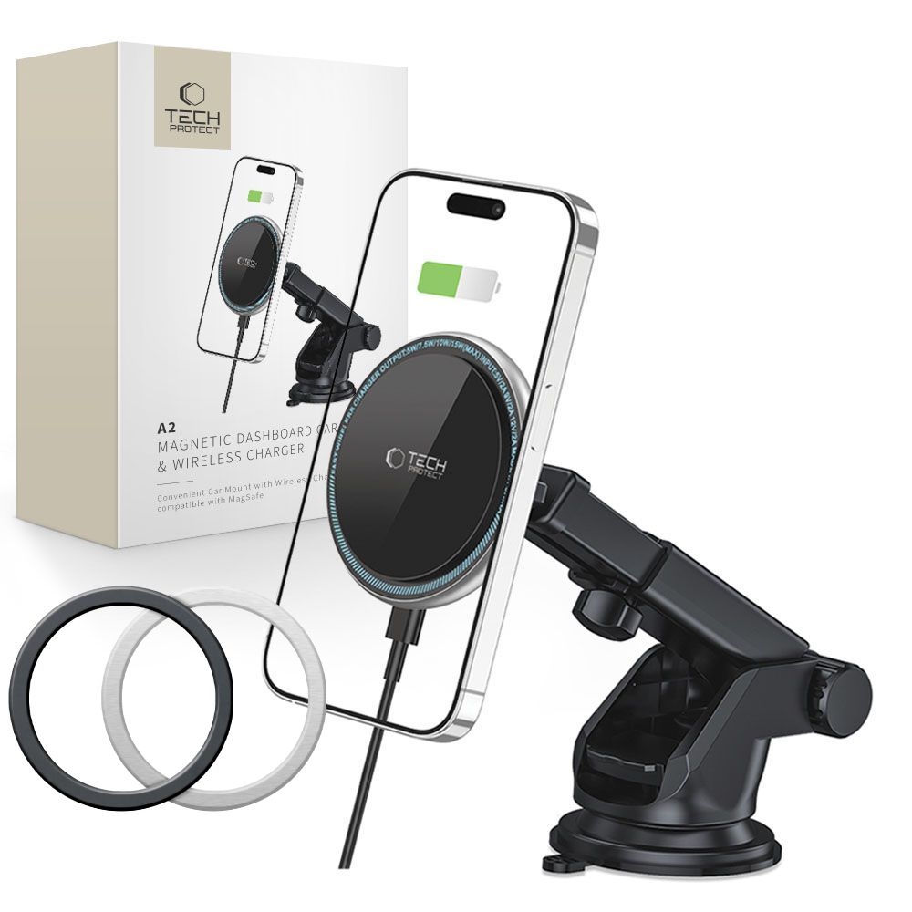 Nabíjací magnetický držiak do auta Tech-Protect A2 Dash s MagSafe 15W - čierny