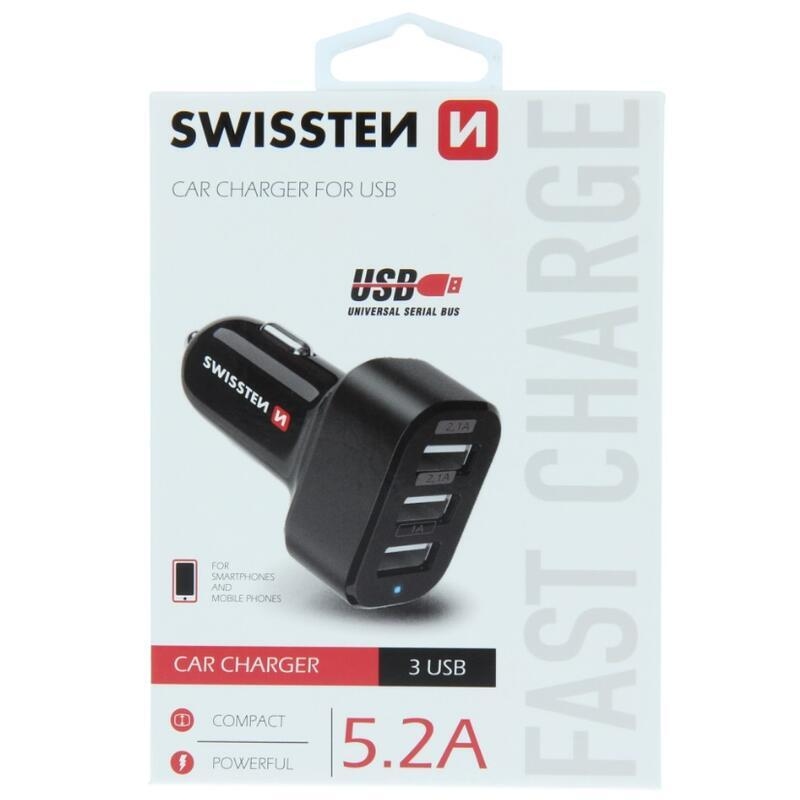 Nabíjačka do auta Swissten CL 3x USB 5,2A Power - čierna