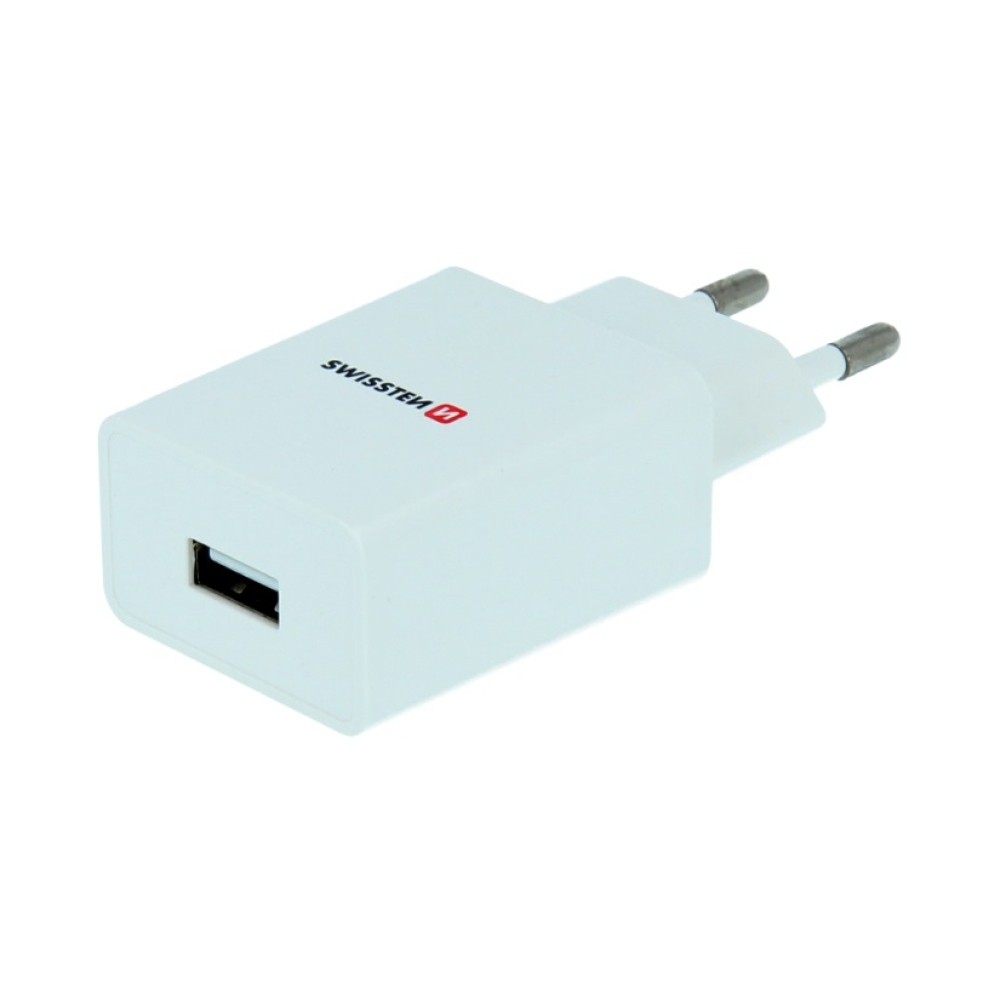 Nabíjačka Swissten Smart IC 1x USB 1A + kábel USB/Typ-C 1,2m - biela