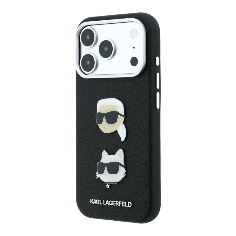 Karl Lagerfeld PU Semi Wrap Saffiano K&CH Heads Zadný kryt pre iPhone 18 Pro, čierny