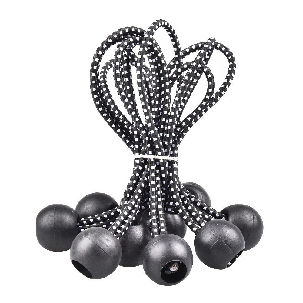 Upínacie gumové lanko s plastovou guličkou pre stan a plachty 15,5 cm (10 ks) - čierne/biele