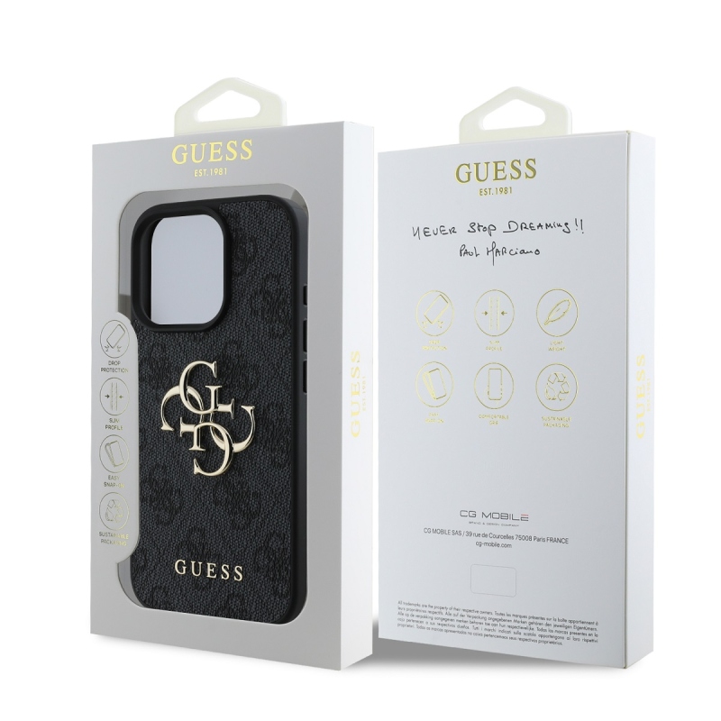 Guess PU 4G Metal Logo Zadný Kryt pre iPhone 16 Pro Max Grey