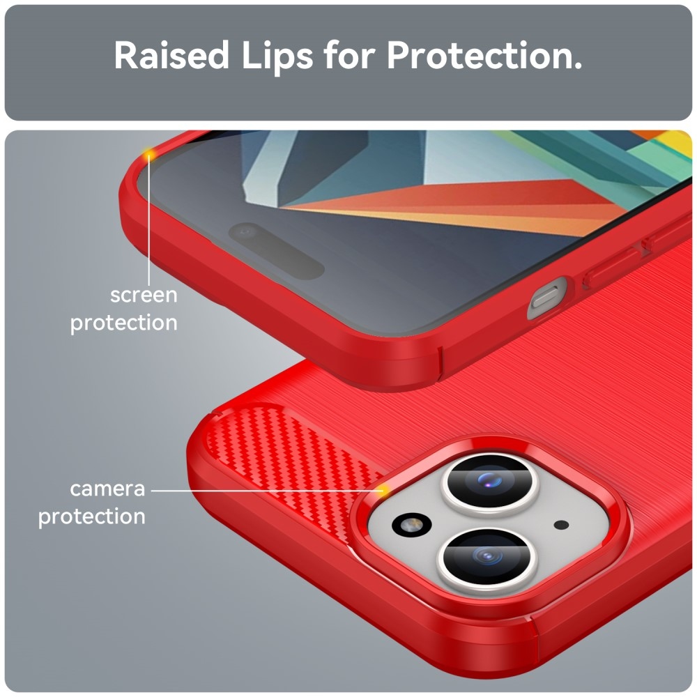 Carbon odolný gélový obal na iPhone 15 Plus - červený