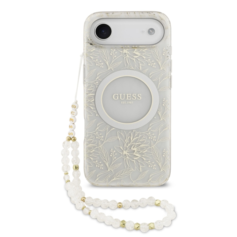 Guess IML Flowers Allover Strap MagSafe zadný kryt pre iPhone Air White