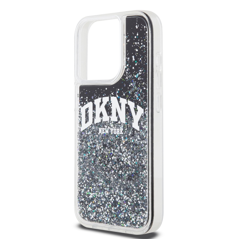 DKNY Liquid Glitter Arch Logo Zadný Kryt pre iPhone 15 Pro Black