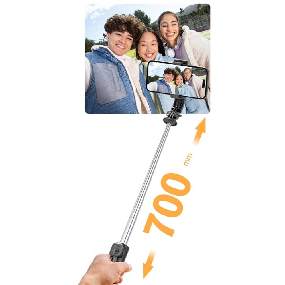 Q21S mini selfie tyč so statívom, LED svetlom a Bluetooth