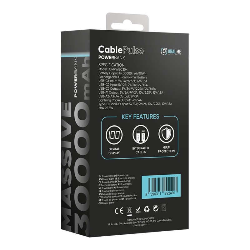 OBAL:ME CablePulse Powerbanka 30000mAh 22,5W čierna
