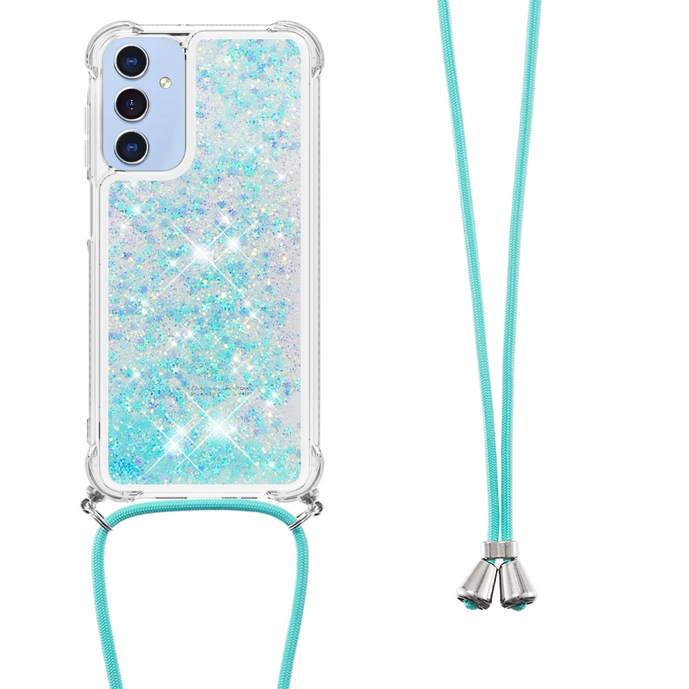Glitters presýpacie gélový obal so šnúrkou na Samsung Galaxy A17 5G - modrý/hviezdičky