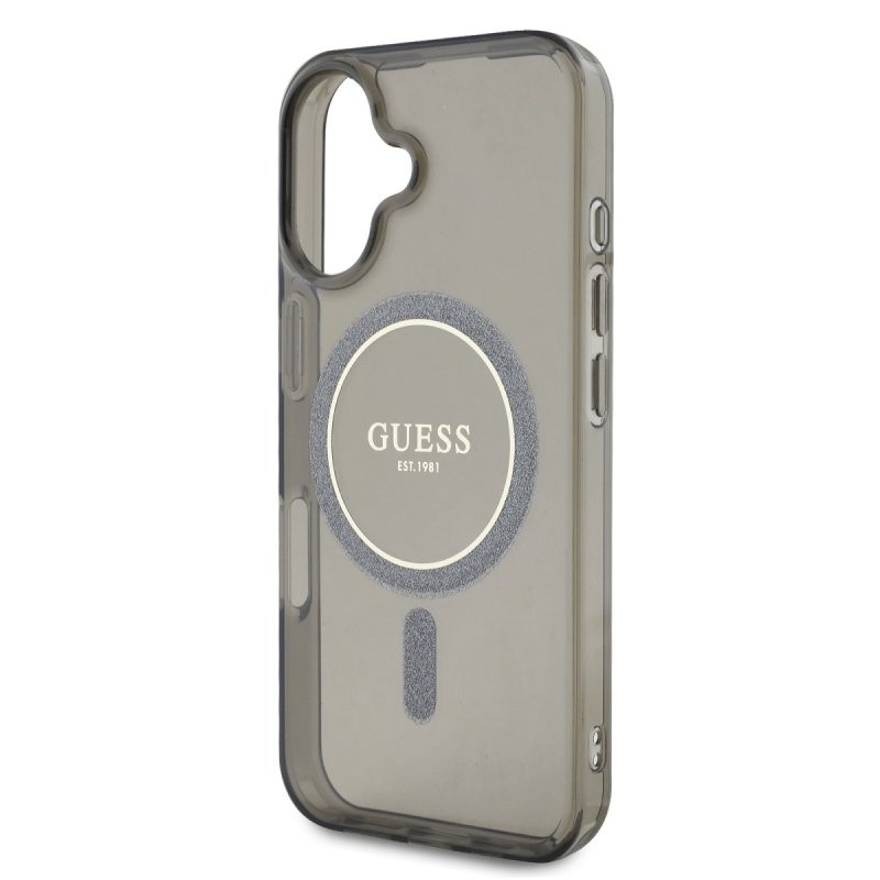 Guess IML Glitter Ring MagSafe Zadný Kryt pre iPhone 16 Black