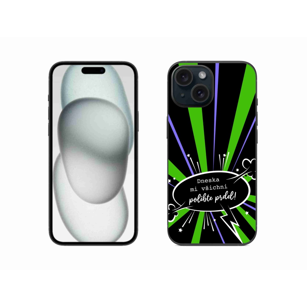 Gélový kryt mmCase na iPhone 15 - vtipný text 15 čierne pozadie
