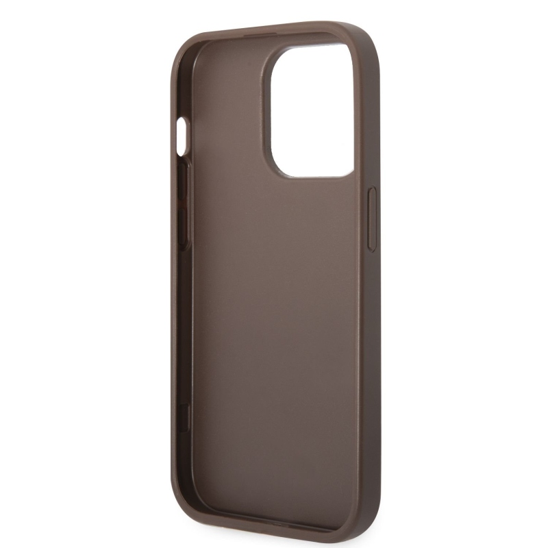 Guess PU 4G Stripe Zadný Kryt pre iPhone 14 Pro Brown