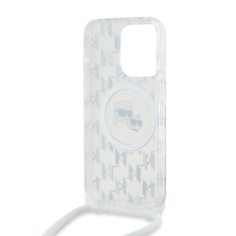 Karl Lagerfeld IML Monogram Crossbody K&CH Heads MagSafe Zadný Kryt pre iPhone 15 Pro Transparent