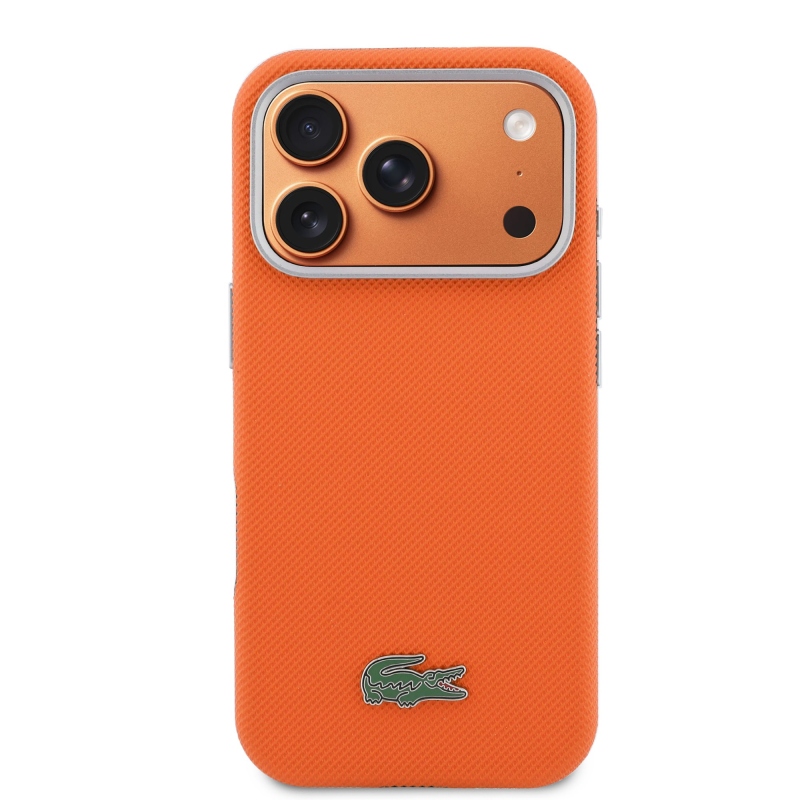 Lacoste PVC Petit Pique Semi Wrap MagSafe kryt pre iPhone 17 Pro Orange