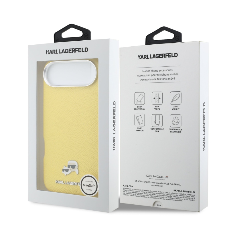 Karl Lagerfeld PU Karl and Choupette Heads Pins MagSafe zadný kryt pre iPhone Air Yellow