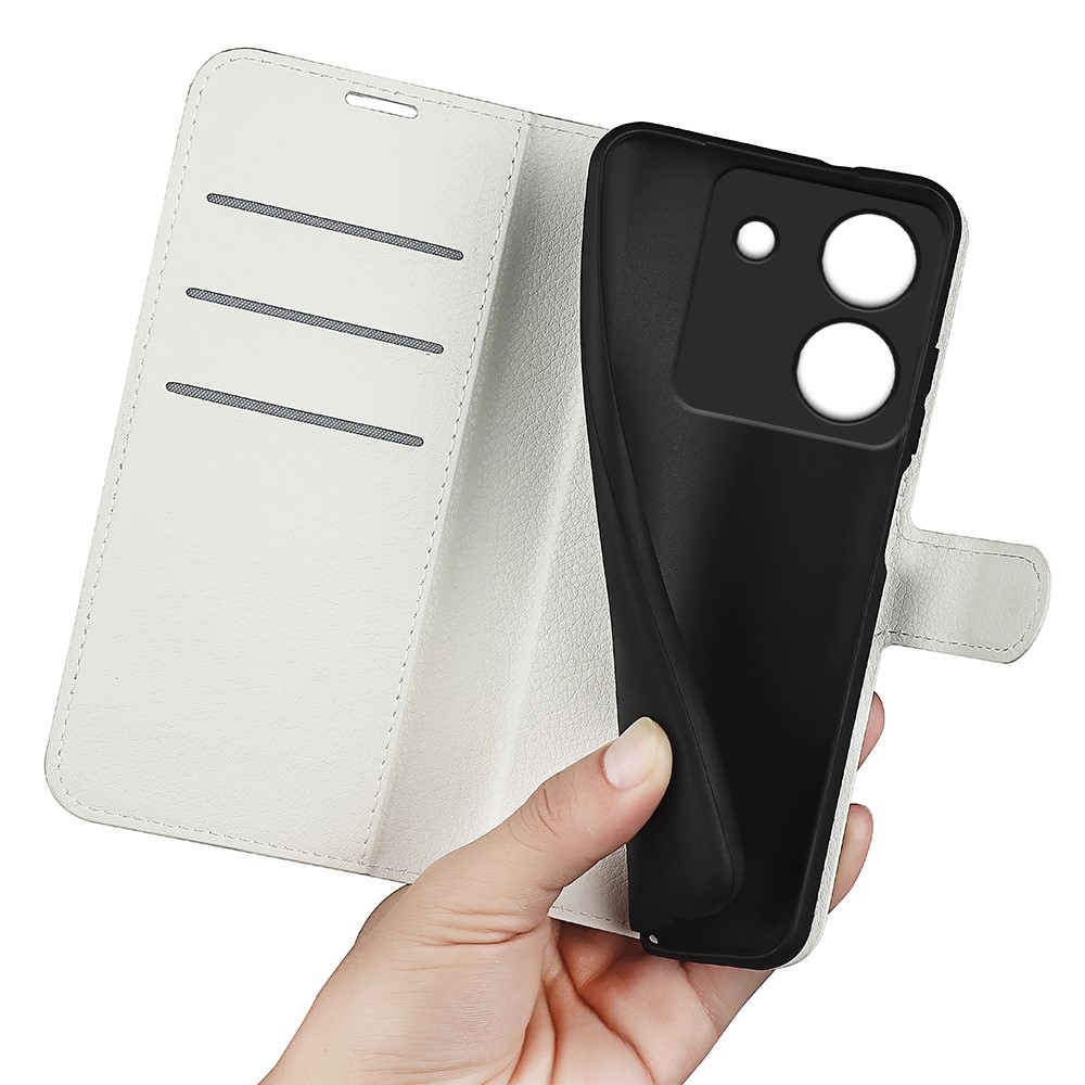Litchi knižkové púzdro na Xiaomi Poco M7 Pro 5G - biele