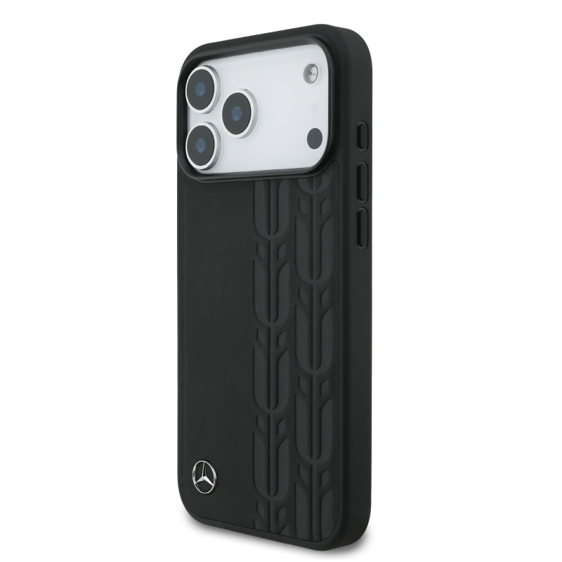 Mercedes Kožený zadný kryt Laurel Leaves MagSafe pre iPhone 17 Pro Max Black