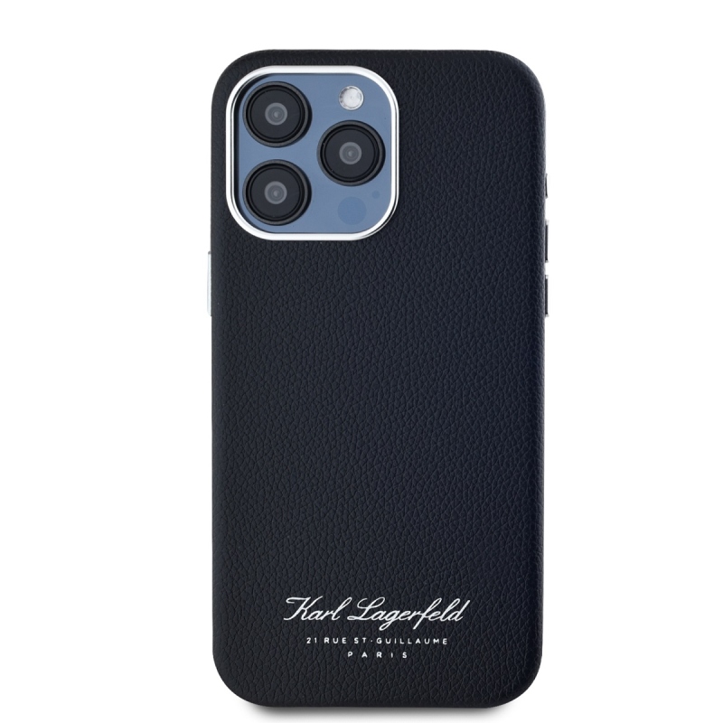 Karl Lagerfeld Grained PU Hotel RSG Zadný Kryt pre iPhone 15 Pro Black