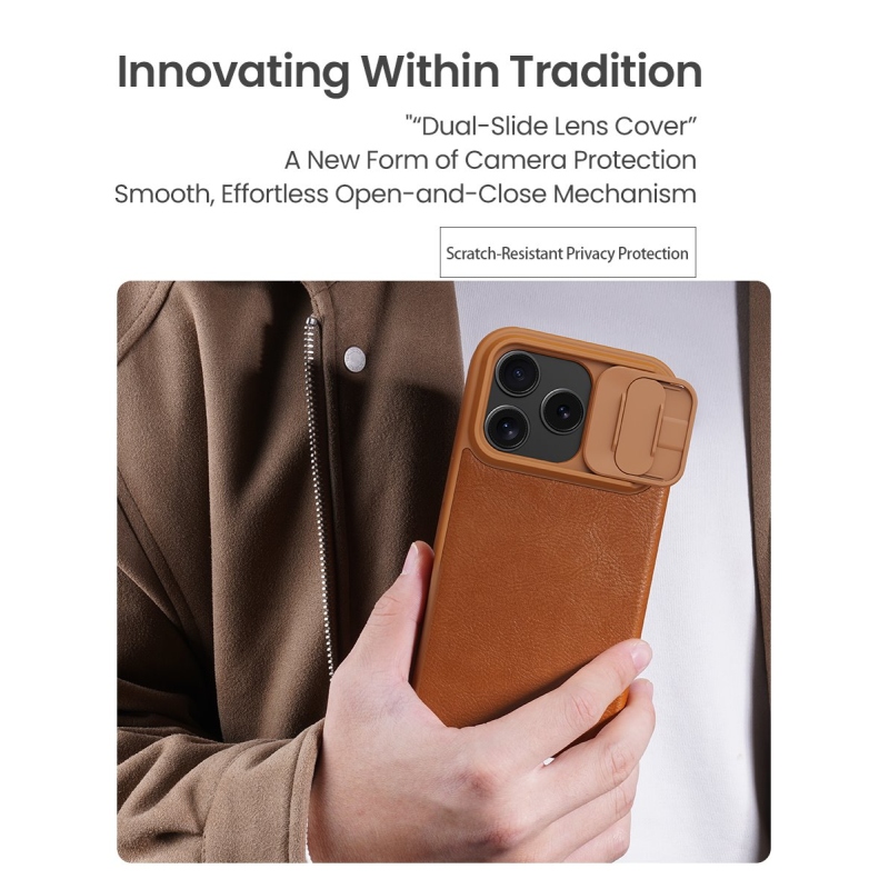 Nillkin Qin Book PRO puzdro pre Apple iPhone 17 Pro hnedé