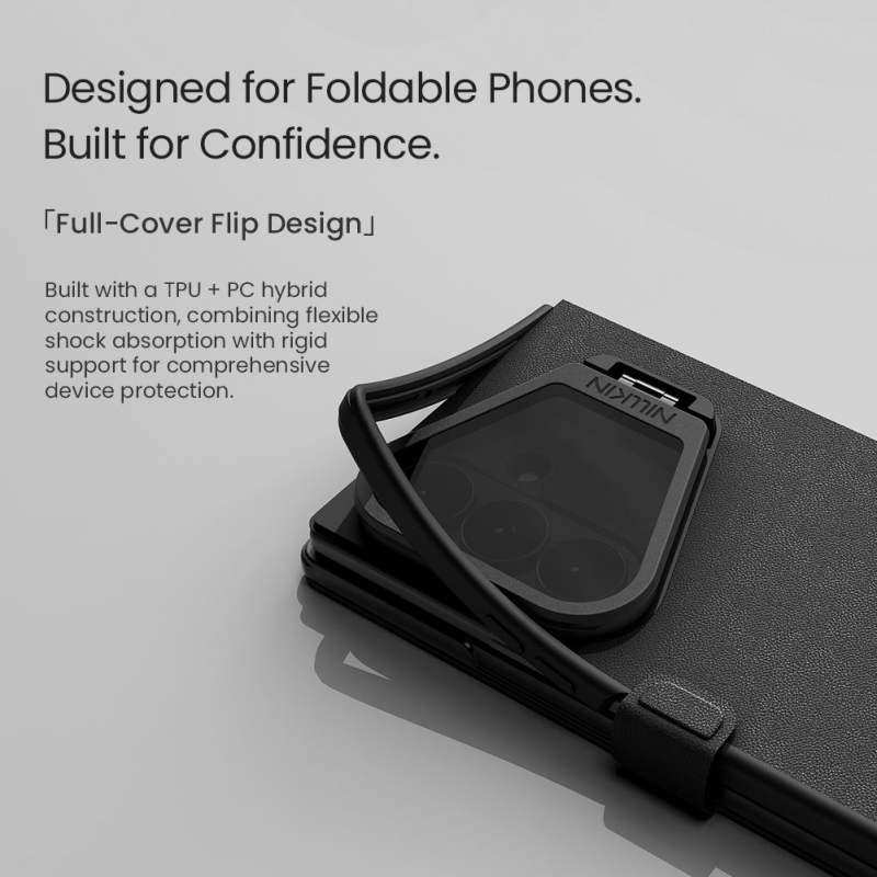 Nillkin Qin Book Prop – silikónovo-kožené magnetické puzdro pre Samsung Galaxy Z Fold 8, farba Ultra Black