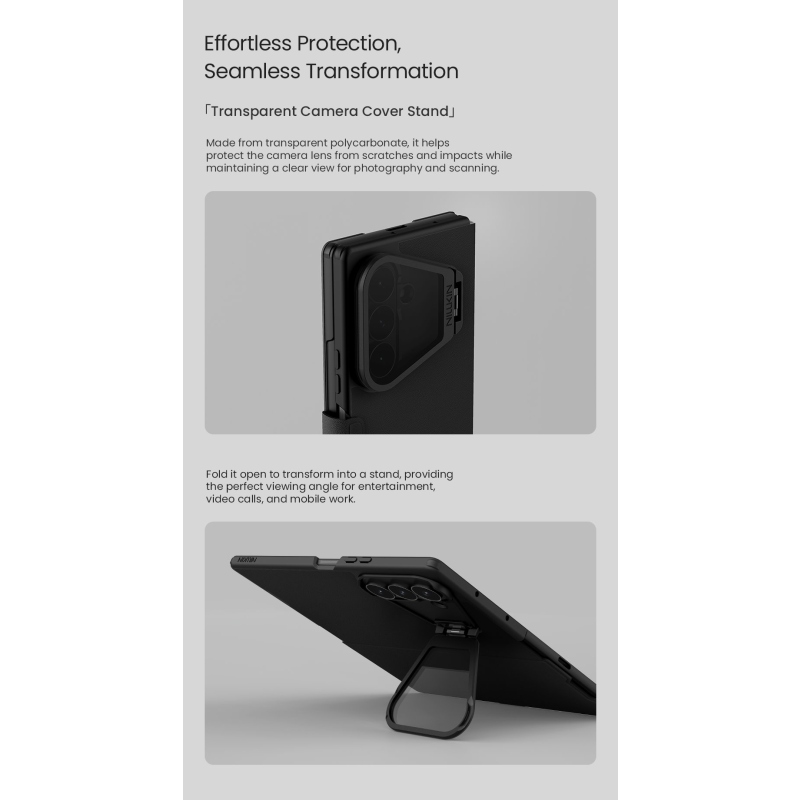 Nillkin Qin Book Prop – silikónovo-kožené magnetické puzdro pre Samsung Galaxy Z Fold 8, farba Ultra Black