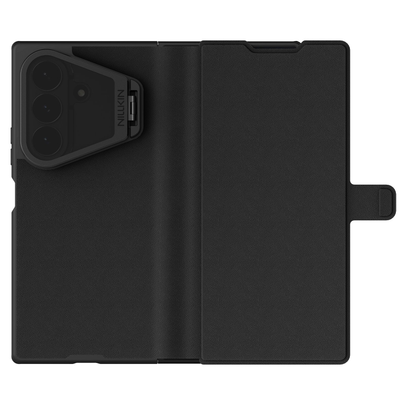 Nillkin Qin Book Prop – silikónovo-kožené magnetické puzdro pre Samsung Galaxy Z Fold 8, farba Ultra Black