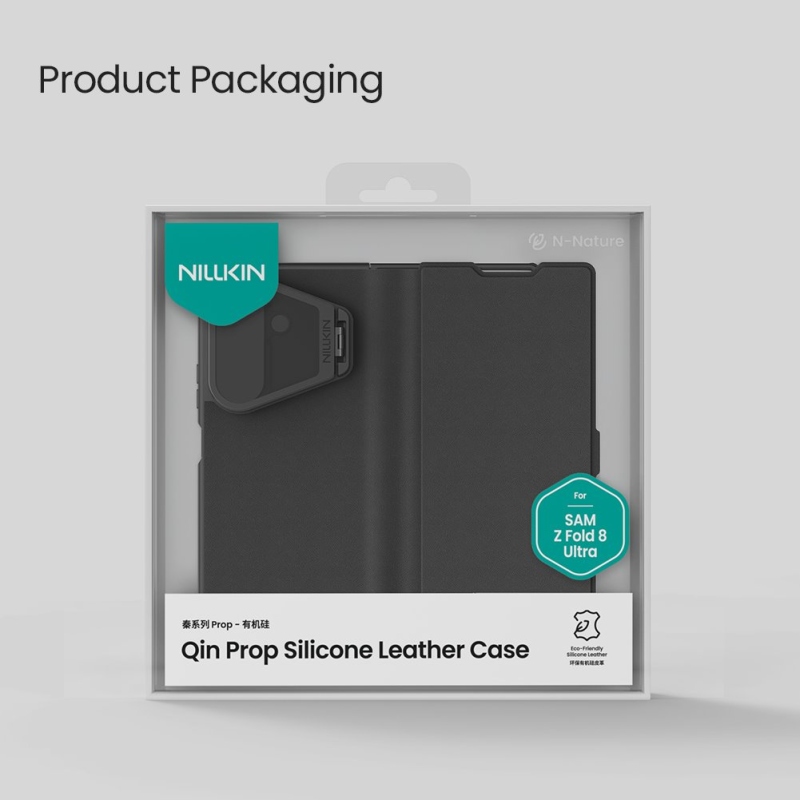 Nillkin Qin Book Prop – silikónovo-kožené magnetické puzdro pre Samsung Galaxy Z Fold 8, farba Ultra Black