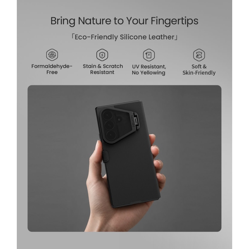 Nillkin Qin Book Prop – silikónovo-kožené magnetické puzdro pre Samsung Galaxy Z Fold 8, farba Ultra Black