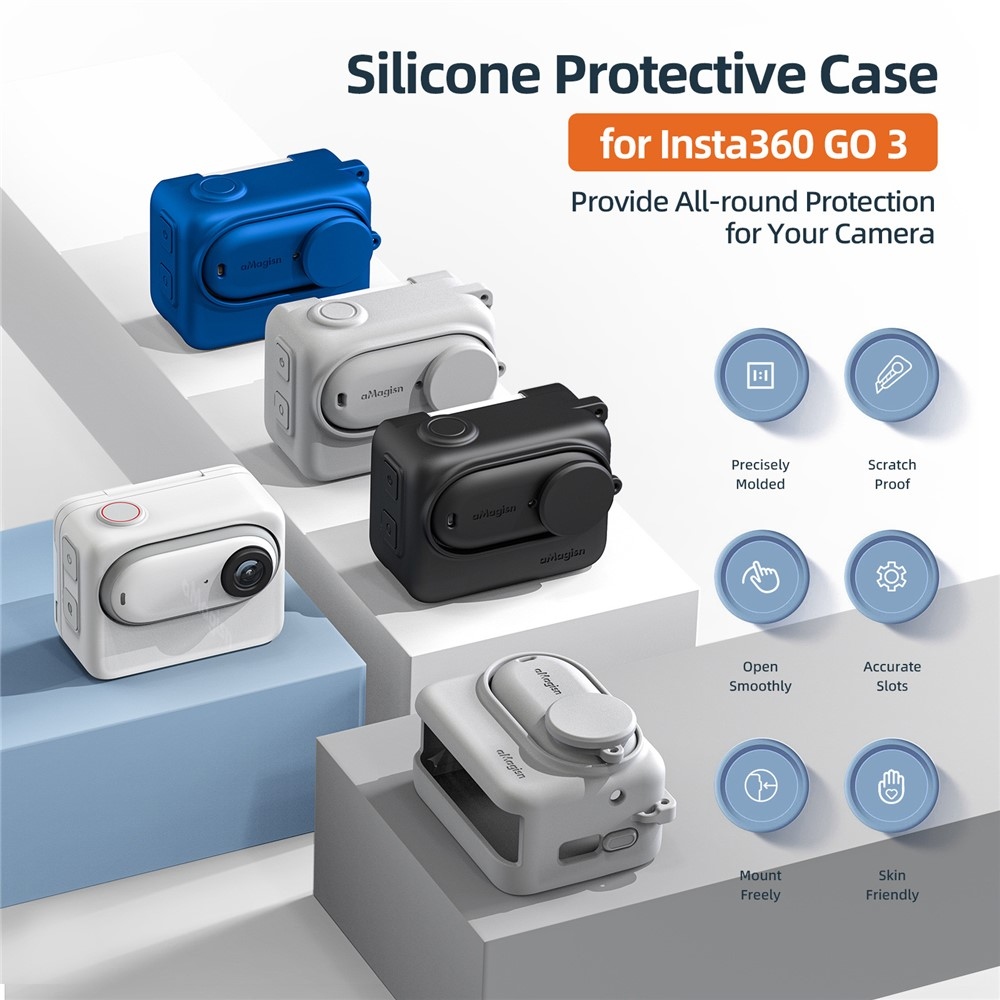 Silikónový ochranný obal AMAGISN s pútkom pre Insta360 GO 3 - čierne
