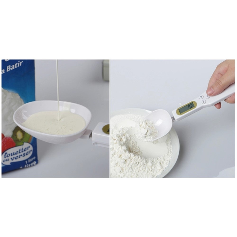 Odmerná elektronická lyžica s displejom na váženie do 500 g - biela