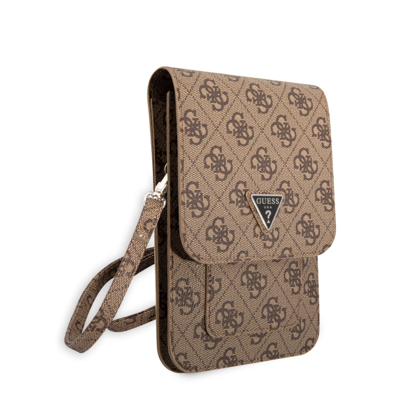 Guess PU 4G Triangle Logo Phone Bag Brown