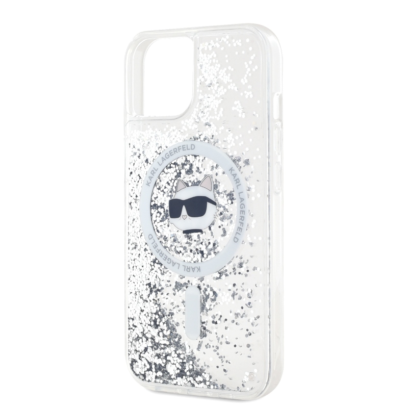 Karl Lagerfeld Liquid Glitter Chúpette Head Magsafe Zadný Kryt pre iPhone 15 Transparent