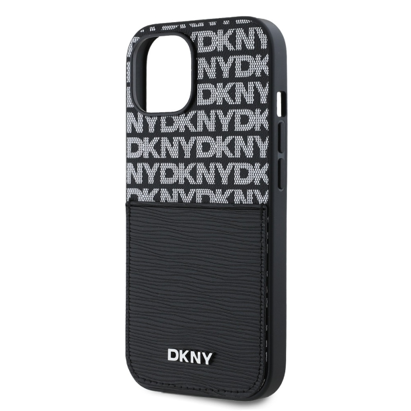 DKNY PU Leather Repeat Pattern Card Pocket Zadný Kryt pre iPhone 14 Black