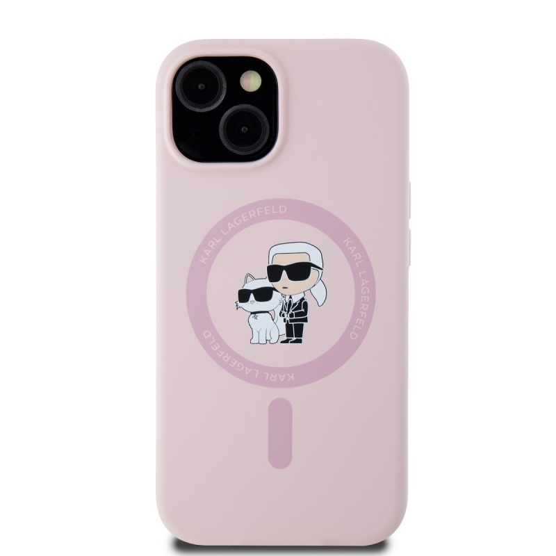 Karl Lagerfeld Liquid Silicone Karl and Choupette Magsafe Zadný Kryt pre iPhone 15 Pink