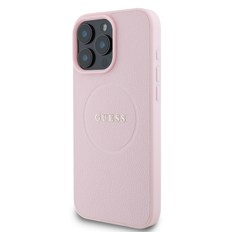 Guess PU Grained Classic Logo MagSafe Zadný Kryt pre iPhone 16 Pro Pink