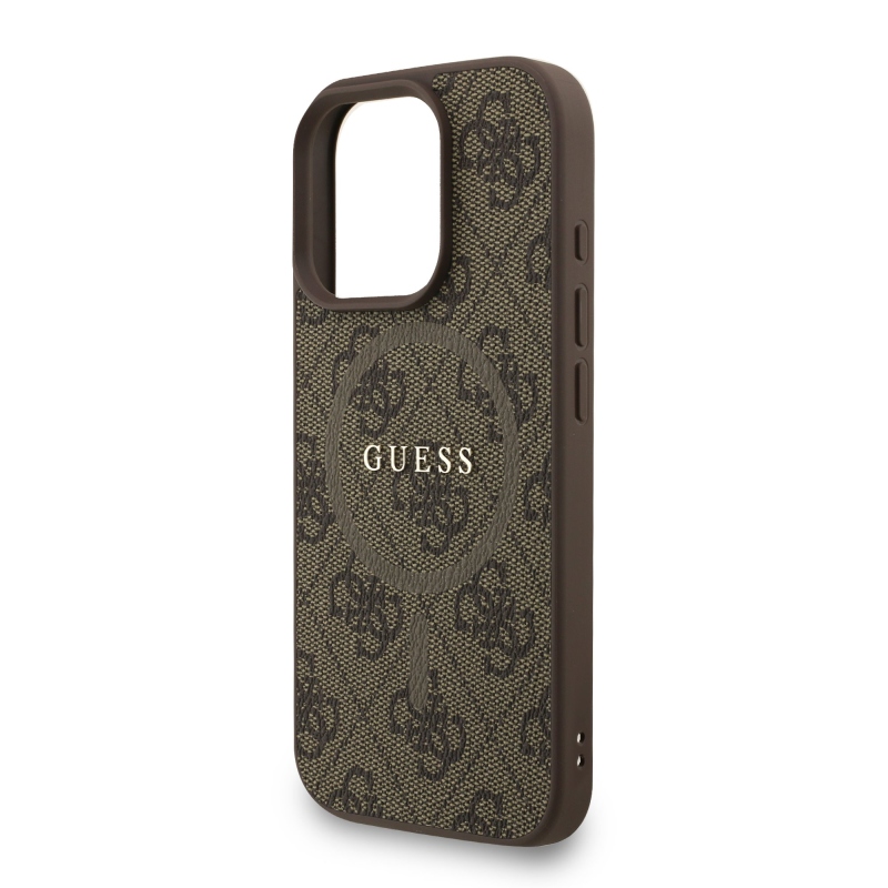 Guess PU Leather 4G Colored Ring Strap MagSafe Zadný Kryt pre iPhone 16 Pro Max Brown