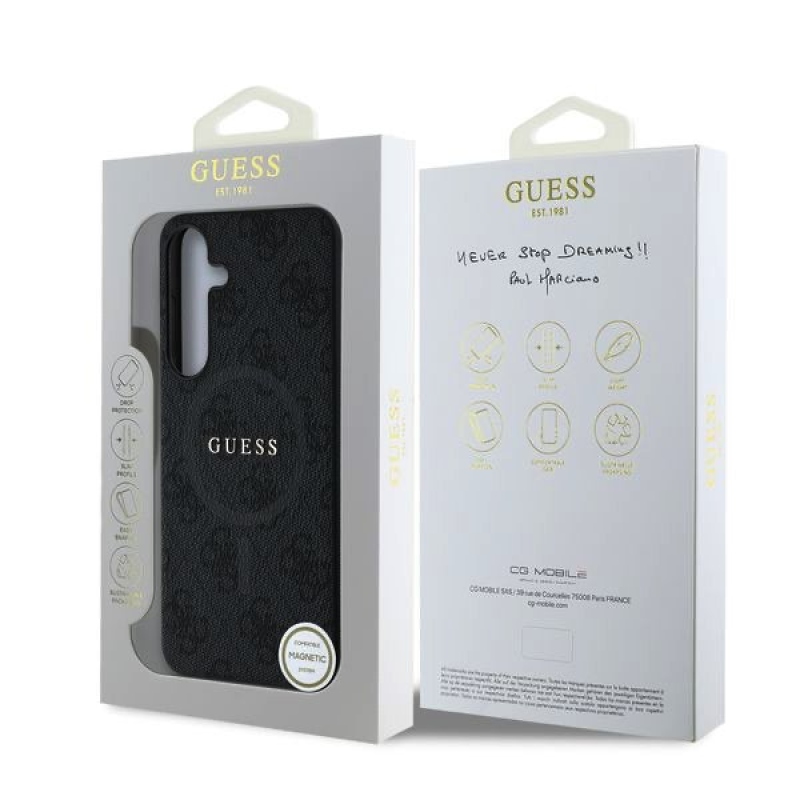 Guess PU Leather 4G Colored Ring MagSafe Zadný Kryt pre Samsung Galaxy S25 Black