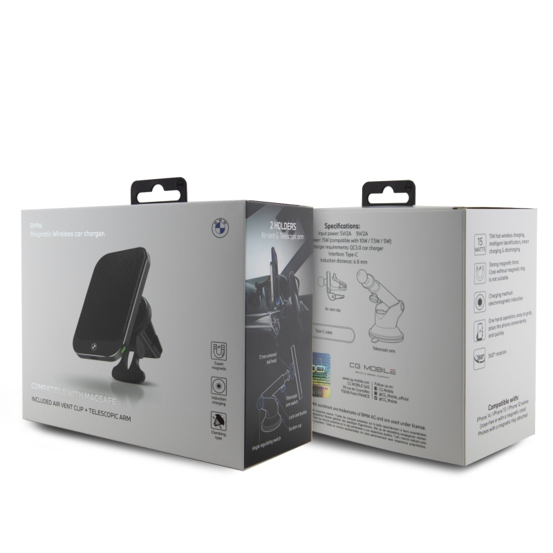 Magnetický indukčný držiak do auta BMW Signature Edition s 15W bezdrôtovým nabíjaním čierny