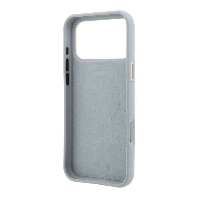 Lacoste PU kožený kryt Champs-Élysées so zlatým logom a MagSafe pre iPhone 18 Pro, svetlošedý
