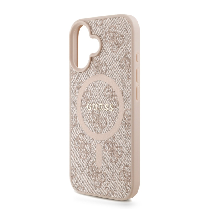 Guess PU Leather 4G Colored Ring Strap MagSafe Zadný Kryt pre iPhone 16 Pink
