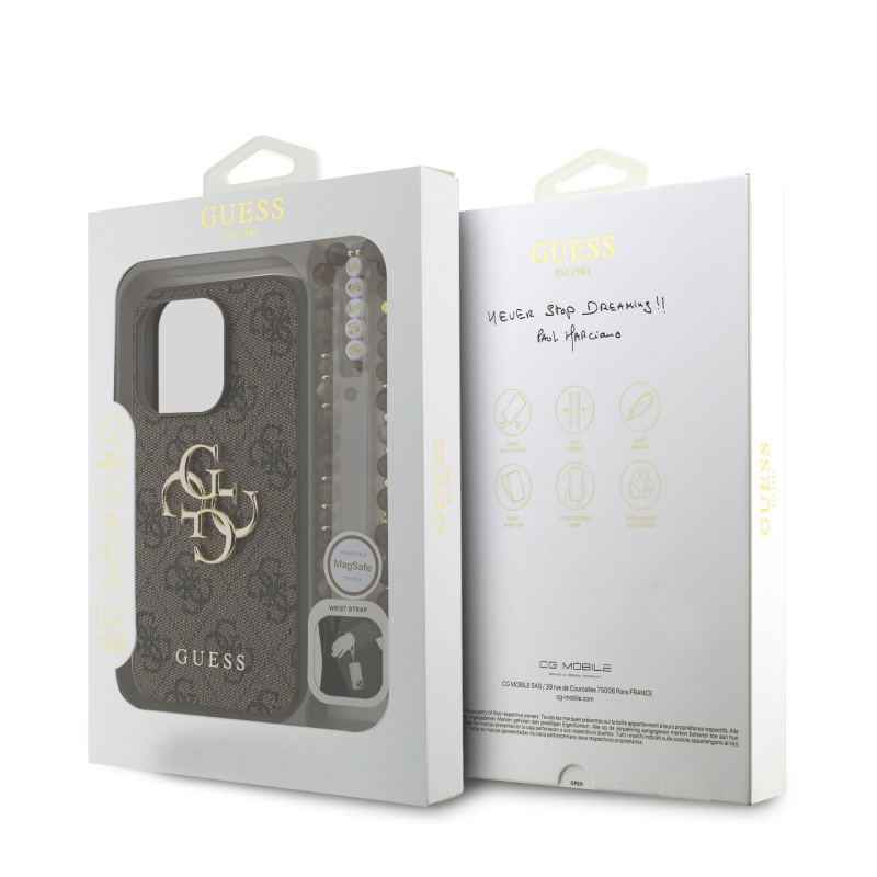 Guess PU 4G Metal Logo Strap Zadný Kryt pre iPhone 15 Pro Brown
