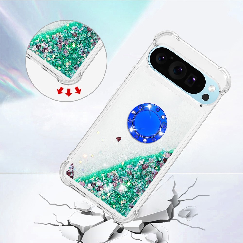 Glitt presýpací gélový obal s krúžkom na prst na Google Pixel 10 - zelený/srdiečka