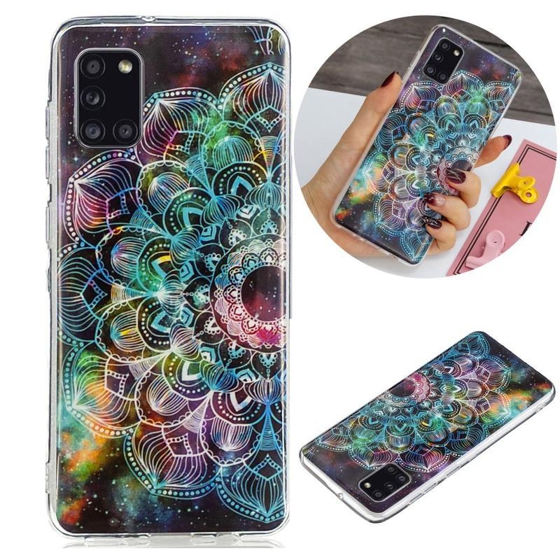 Noctilucent gélový obal na mobil Samsung Galaxy A31 - farebný kvet mandala