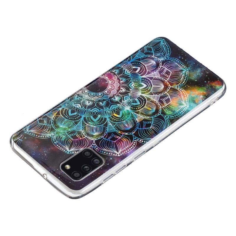 Noctilucent gélový obal na mobil Samsung Galaxy A31 - farebný kvet mandala