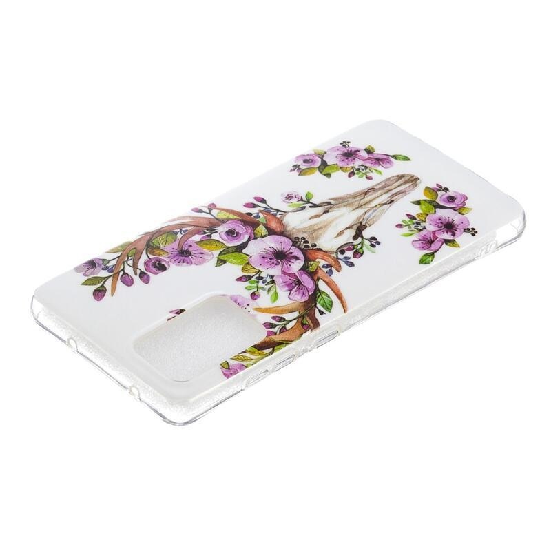 Noctilucent gélový obal na mobil Samsung Galaxy A52 5G / 4G / A52s 5G - lebka a kvety