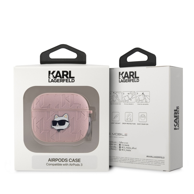 Karl Lagerfeld PU Embossed Choupette Head Puzdro pre AirPods 3 Pink