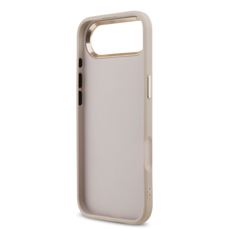 Guess PU kožený 4G štrasové trojuholníkové logo Gold Frame MagSafe zadný kryt pre iPhone Air Pink