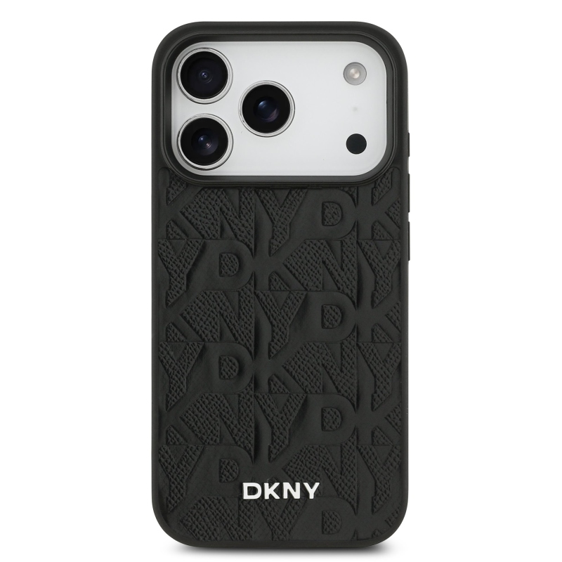 DKNY PU kožený zadný kryt Magsafe so vzorom mriežky pre iPhone 17 Pro Black