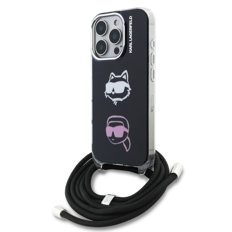 Karl Lagerfeld IML Crossbody K&CH Heads Zadný Kryt pre iPhone 16 Pro Black